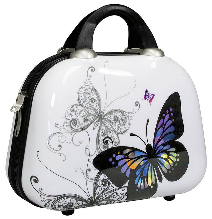 Reisekoffer - Beautycase Butterfly mit unterteiltem Innenfach, in Farbe WEISS-BUNT Ansicht 1