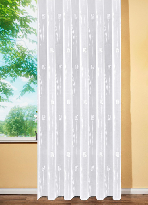 Klassisch - Vorhang mit Karomuster, in Größe 160 (145x300 cm) bis 298 (245x600 cm), in Farbe WEISS Ansicht 1