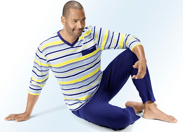 Pyjamas - Zweierpack Pyjamas mit V-Ausschnitt und Brusttasche , in Größe 046 bis 062, in Farbe SORTIERT Ansicht 1