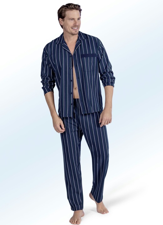 Pyjama mit Streifendessin Reverskragen durchgehender Knopfleiste und Brusttasche Nachtwäsche