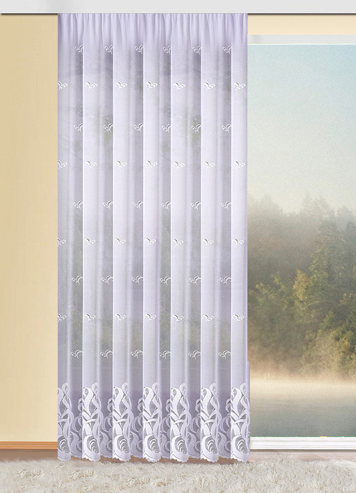 Klassisch - Hübscher Langvorhang mit Universalschienenband, in Größe 236 (H225xB300 cm) bis 298 (H245xB600 cm), in Farbe WEISS Ansicht 1