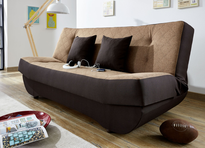 Bettsofas - Klick-Klack-Sofa mit Dekokissen und Bettkasten, in Farbe BRAUN - BEIGE Ansicht 1