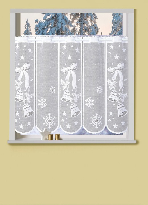 Kurzgardinen - Kurzvorhang Glöckchen mit Stangendurchzug, in Größe 788 (H45xB105 cm) bis 862 (H60xB150 cm), in Farbe WEISS Ansicht 1