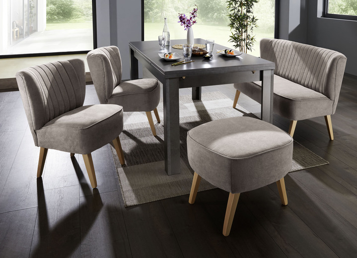 Stühle & Sitzbänke - Moderne Esszimmermöbel mit Holzfüssen in Buche, in Farbe TAUPE, in Ausführung Hocker Ansicht 1