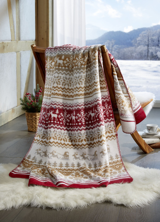 Decken - Kuschelige Wohndecke mit winterlichen Motiven, in Farbe ROT Ansicht 1
