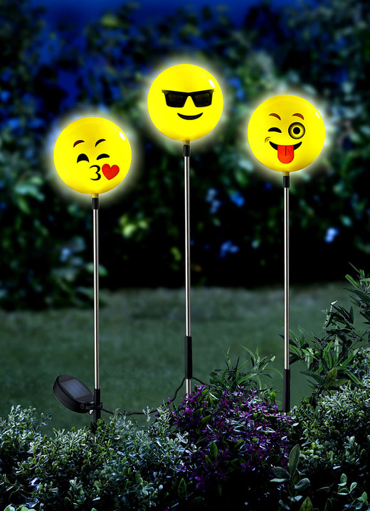 Gartenbeleuchtung - Solarlampen Happy Face, 3er-Set, in Farbe GELB