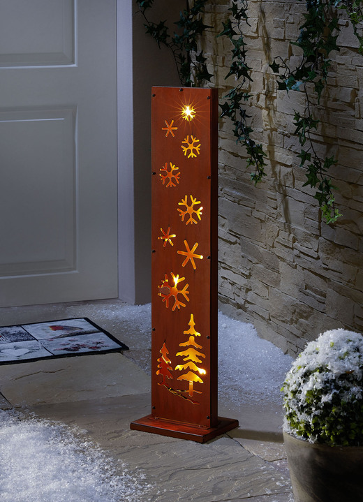 Winterlicher Garten - LED-Stele aus Metall, «Winter», in Farbe BRAUN