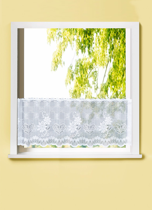 Klassisch - Kurzstore mit Herzchen-Dessin, in Größe 836 (H43xB 90 cm) bis 848 (H58xB 90 cm), in Farbe WEIß Ansicht 1