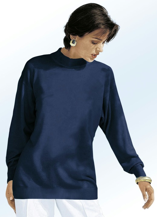 Langarm - Pullover in Feinstrick mit Schurwolle, in Größe 036 bis 050, in Farbe MARINE Ansicht 1
