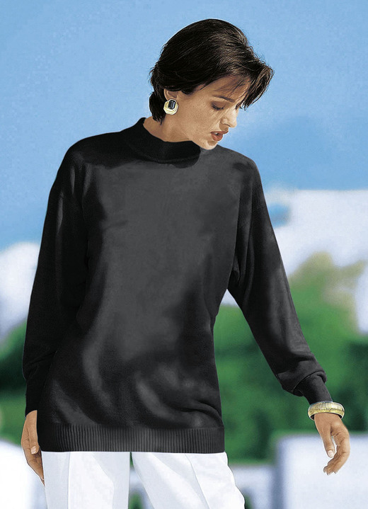 Langarm - Pullover in Feinstrick mit Schurwolle Langarm - Pullover in Feinstrick mit Schurwolle, in Größe 036 bis 050, in Farbe SCHWARZ