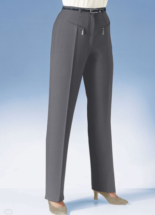 Hosen mit Knopf- und Reissverschluss - Hose mit paspelierten Reißverschluss-Taschen, in Größe 018 bis 088, in Farbe DUNKELGRAU Ansicht 1