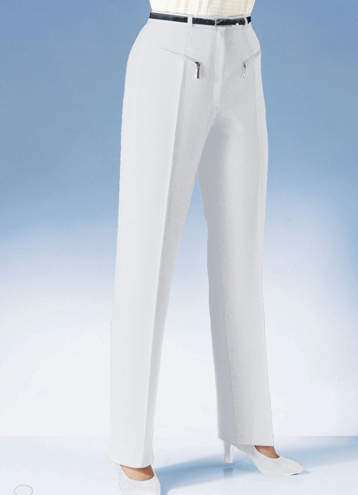 Hosen mit Knopf- und Reissverschluss - Hose mit paspelierten Reißverschluss-Taschen Hosen mit Knopf- und Reissverschluss - Hose mit paspelierten Reißverschluss-Taschen, in Größe 018 bis 088, in Farbe WEISS