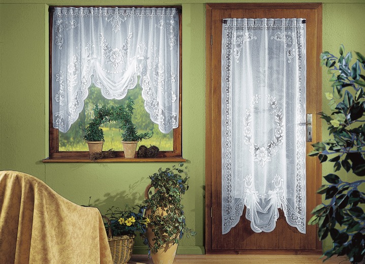 Klassisch - Fensterdekoration, in Größe 022 (Store, M-Form H100xB120 cm) bis 172 (Tür-Store, H180xB 90 cm), in Farbe WEISS
