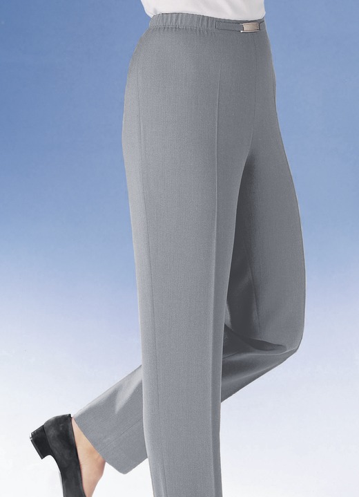 Hosen in Schlupfform - Hose mit Metallzier am Bund in 8 Farben Hosen in Schlupfform - Hose mit Metallzier am Bund in 8 Farben, in Größe 018 bis 275, in Farbe HELLGRAU MEL.
