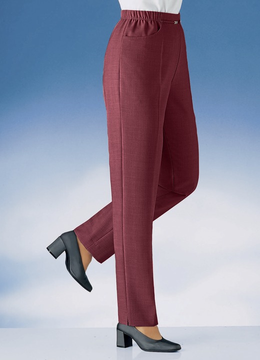 Hosen mit Knopf- und Reissverschluss - Hose in Schlupfform in 11 Farben, in Größe 019 bis 235, in Farbe WEINROT MELIERT Ansicht 1
