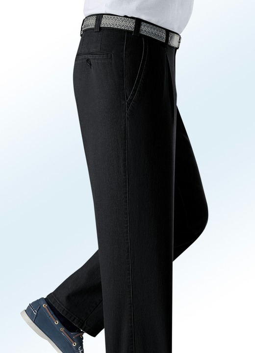 Jeans - Unterbauch-Jeans mit Gürtel in 3 Farben, in Größe 024 bis 060, in Farbe SCHWARZ Ansicht 1