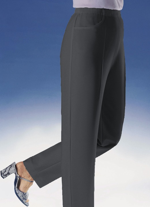 Hosen mit Knopf- und Reissverschluss - Hose mit praktischen Seitentaschen in 6 Farben Hosen mit Knopf- und Reissverschluss - Hose mit praktischen Seitentaschen in 6 Farben, in Größe 019 bis 054, in Farbe SCHWARZ