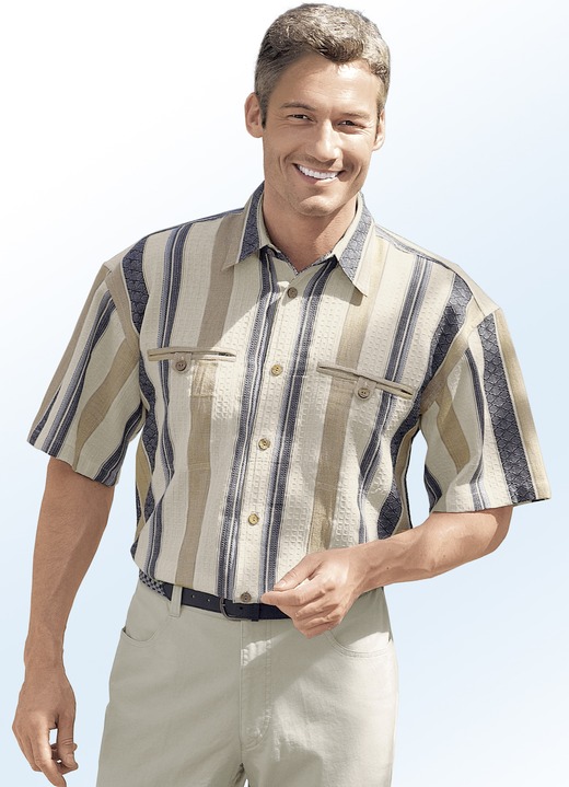Kurzarm - Hemd mit Brustpaspeltaschen , in Größe 3XL (47/48) bis XXL (45/46), in Farbe ECRU-TAUPE-ANTHRAZIT