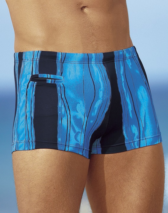 Bademode - Badehose in Kastenform mit Reissverschlusstasche, in Größe 005 bis 013, in Farbe NAVY-BLAU