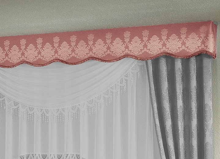 Klassisch - Apart gebogte Vorhangbordüre, in Größe 665 (30x165 cm) bis 685 (30x500 cm), in Farbe ROSÉ Ansicht 1