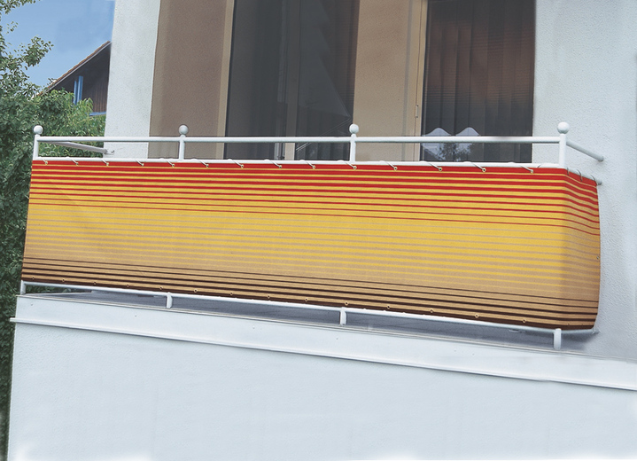 Sicht- & Sonnenschutz - Balkonbespannung mit Ösen und Schnur, in Größe 075 (Höhe 75 cm) bis 090 (Höhe 90 cm), in Farbe BRAUN-ORANGE Ansicht 1