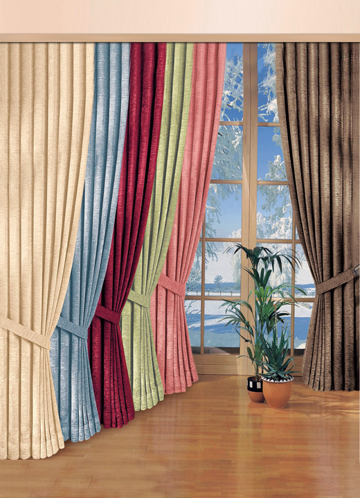 Klassisch - Einzelschal aus schwerer Thermo-Chenille-Qualität, in Größe 364 (Einzelschal, H150xB135 cm) bis 588 (Einzelschal, H245xB270 cm), in Farbe CREME, in Ausführung mit Universalschienenband Ansicht 1