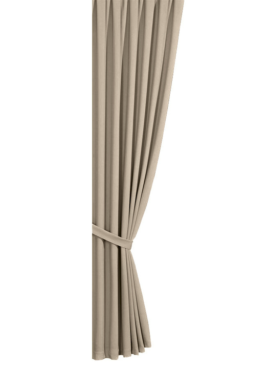 Klassisch - Verdunkelungs-Schals mit Universalschienenband, in Größe 119 (H150xB140 cm) bis 304 (2er-Pack Raffhalter, 80 cm), in Farbe TAUPE Ansicht 1