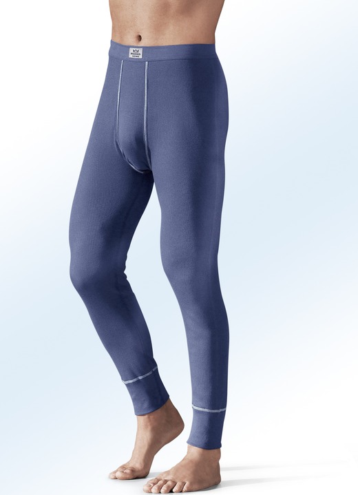 Slips & Unterhosen - Dreierpack Unterhosen aus Doppelripp mit Eingriff, blau, in Größe 005 bis 011, in Farbe JEANSBLAU
