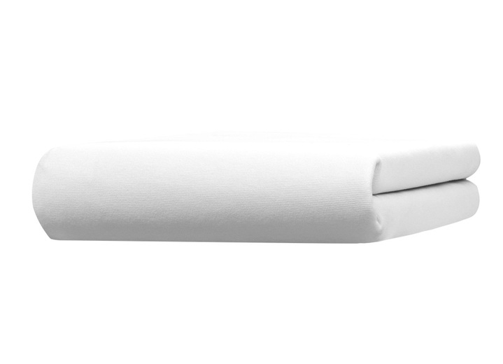 - Edel-Jersey-Spannbetttücher aus feinster Mako-Baumwolle, in Größe 133 (1x 90–120/190–220 cm, Matratzenhöhe 18–35 cm) bis 938 (1x 180-200/200-220 cm, für Matratzenauflagen 4–10 cm), in Farbe WEISS Ansicht 1