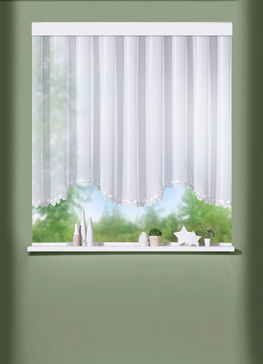 Klassisch - Blumenfenster-Vorhang aus echter Plauener Spitze, in Größe 136 (H100xB300 cm) bis 174 (H160xB600 cm), in Farbe WEISS Ansicht 1