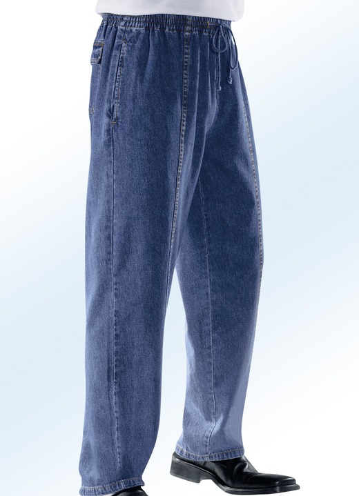Jeans - Schlupfjeans mit Gummibund und Kordelzug in 4 Farben Jeans - Schlupfjeans mit Gummibund und Kordelzug in 4 Farben, in Größe 024 bis 110, in Farbe JEANSBLAU