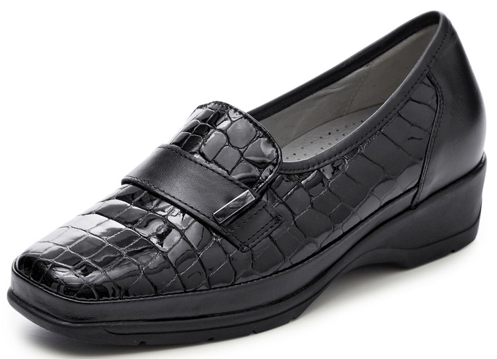 Slipper & Schnürschuhe - Waldläufer Slipper aus krokogeprägtem Leder, in Größe 6 1/2 bis 8 1/2, in Farbe SCHWARZ Ansicht 1