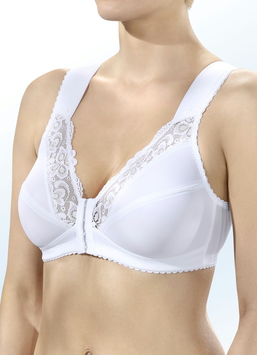 Tagwäsche - BH in Weiss, mit Elastikspitze am Dekolleté, in Größe 080 bis 120, in Cup E, in Farbe WEISS Ansicht 1