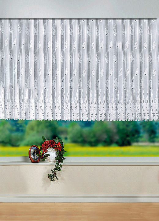 Klassisch - Hinreissender Blumenfenster-Vorhang mit Universalschienenband, in Größe 140 (H125xB300 cm) bis 184 (H175xB750 cm), in Farbe WEISS Ansicht 1