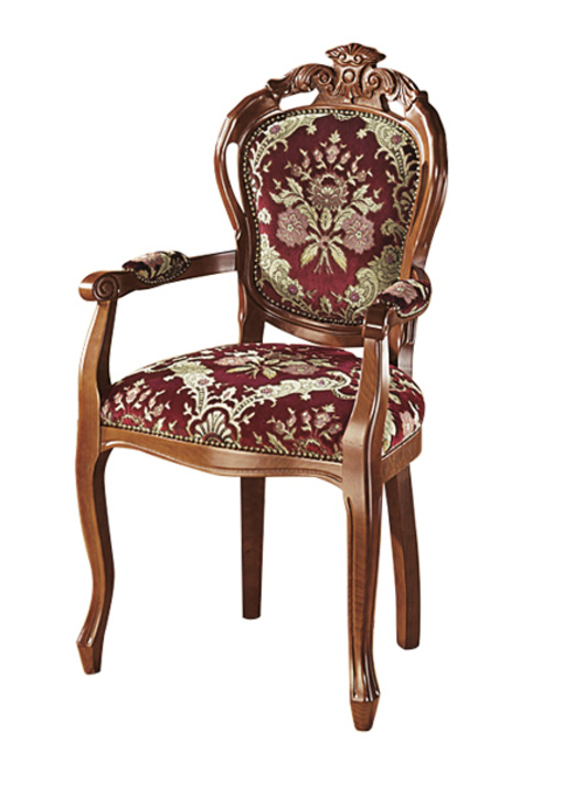 Stühle & Sitzbänke - Esszimmer-Stühle oder Sessel in Nussbaum, in Farbe ROT GEMUSTERT, in Ausführung Sessel Ansicht 1