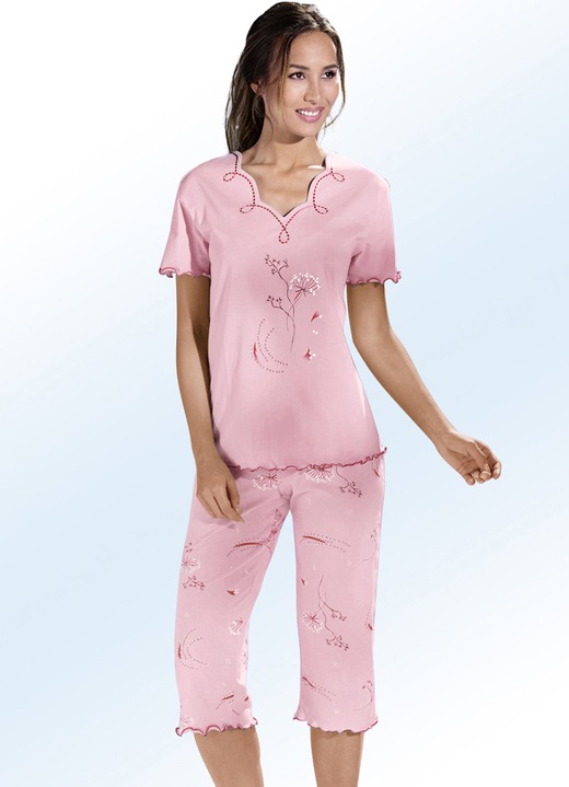 Pyjamas & Shortys - Pyjama, Kurzarm mit V-Ausschnitt, in Größe 036 bis 060, in Farbe ROSA-BUNT