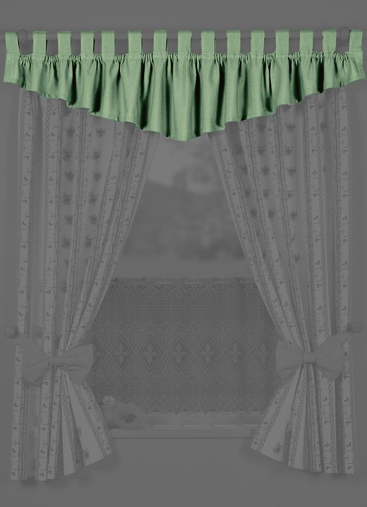 Kurzgardinen - Querbehang mit Schlaufen und Universalschienenband, in Größe 751 (H40xB150 cm) bis 759 (H40xB350 cm), in Farbe GRÜN Ansicht 1