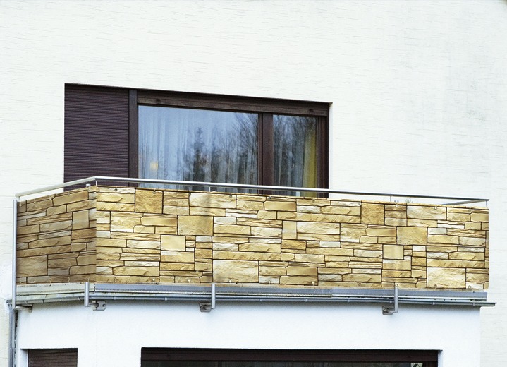 Sichtschutz - Bedruckter Balkon-Sichtschutz, in Farbe BRAUN, in Ausführung Mauer Ansicht 1