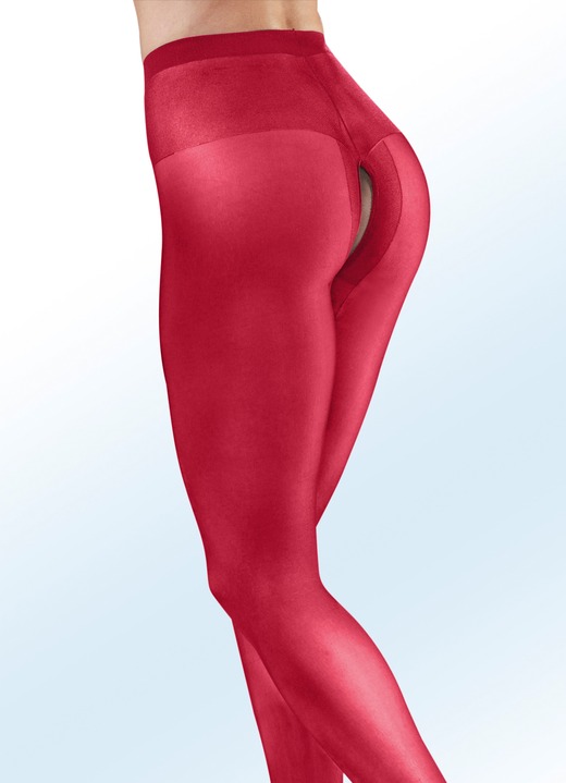 Strümpfe & Strumpfhosen - Sexy Dreierpack Strumpfhosen mit offenem Schritt, in Größe 1 (36/38) bis 7 (56/58), in Farbe ROT Ansicht 1