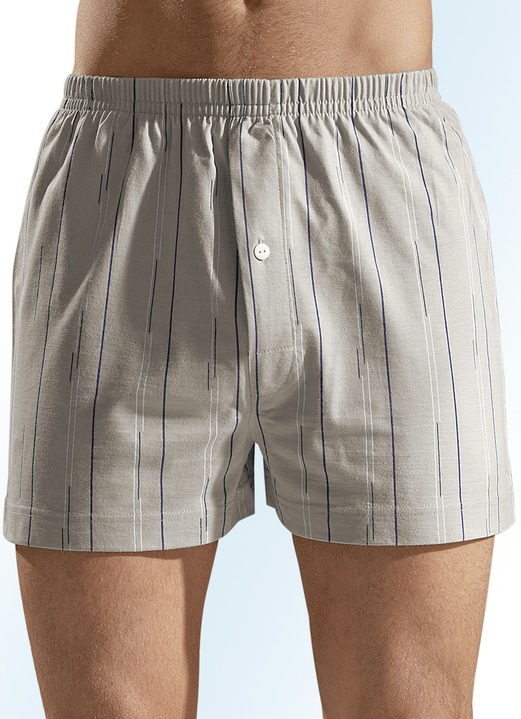 Pants & Boxershorts - Viererpack Boxershorts, mit Eingriff, uni gestreift, in Größe 005 bis 016, in Farbe 2X KITT-BUNT, 2X STAHLBLAU-BUNT Ansicht 1