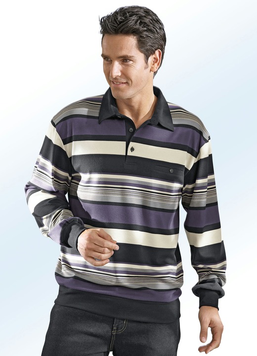 Sweatshirts - Poloshirt in 3 Farben, in Größe 046 bis 062, in Farbe AUBERGINE-SCHWARZ-GRAU-BEIGE Ansicht 1