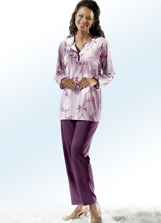 Damenmode - Pyjama, Langarm mit Knopfleiste, in Größe 036 bis 060, in Farbe ROSÉ-BUNT Ansicht 1
