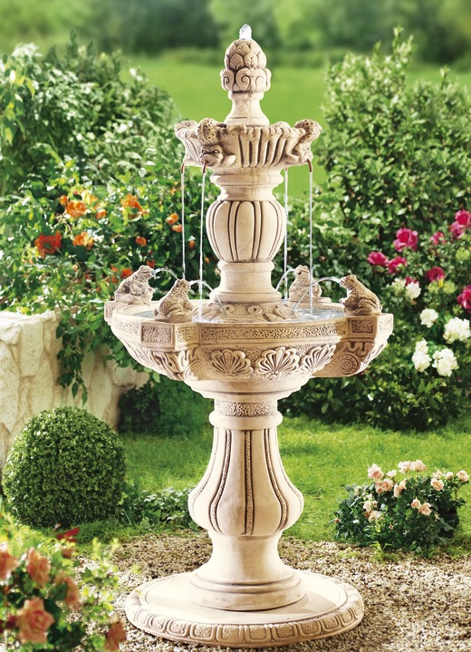 Gartendekoration - In Handarbeit gefertigter Brunnen aus Steinguss , in Farbe BEIGE