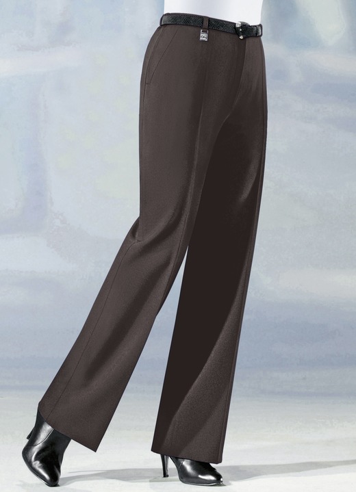 Hosen mit Knopf- und Reissverschluss - Hose in angesagter Marlene-Form in 6 Farben, in Größe 019 bis 096, in Farbe DUNKELBRAUN Ansicht 1