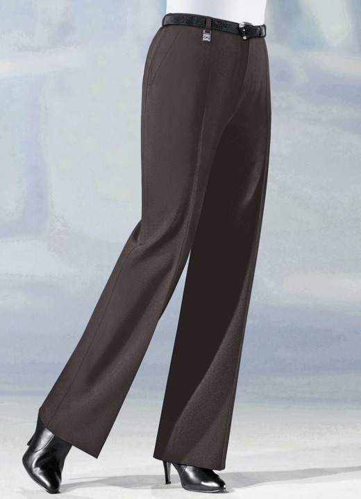 Hosen mit Knopf- und Reissverschluss - Hose in angesagter Marlene-Form in 6 Farben Hosen mit Knopf- und Reissverschluss - Hose in angesagter Marlene-Form in 6 Farben, in Größe 019 bis 096, in Farbe DUNKELBRAUN