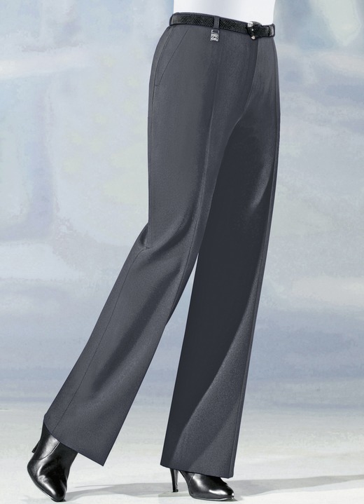 Hosen mit Knopf- und Reissverschluss - Hose in angesagter Marlene-Form in 6 Farben Hosen mit Knopf- und Reissverschluss - Hose in angesagter Marlene-Form in 6 Farben, in Größe 019 bis 096, in Farbe DUNKELGRAU