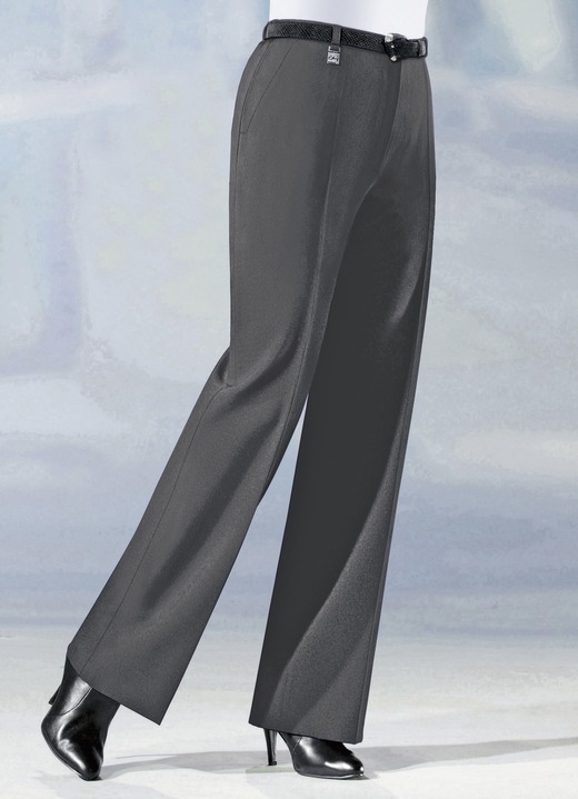 Hosen mit Knopf- und Reissverschluss - Hose in angesagter Marlene-Form, in Größe 019 bis 096, in Farbe DUNKELGRAU MEL. Ansicht 1