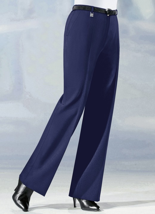 Hosen mit Knopf- und Reissverschluss - Hose in angesagter Marlene-Form in 6 Farben, in Größe 019 bis 096, in Farbe MARINE Ansicht 1