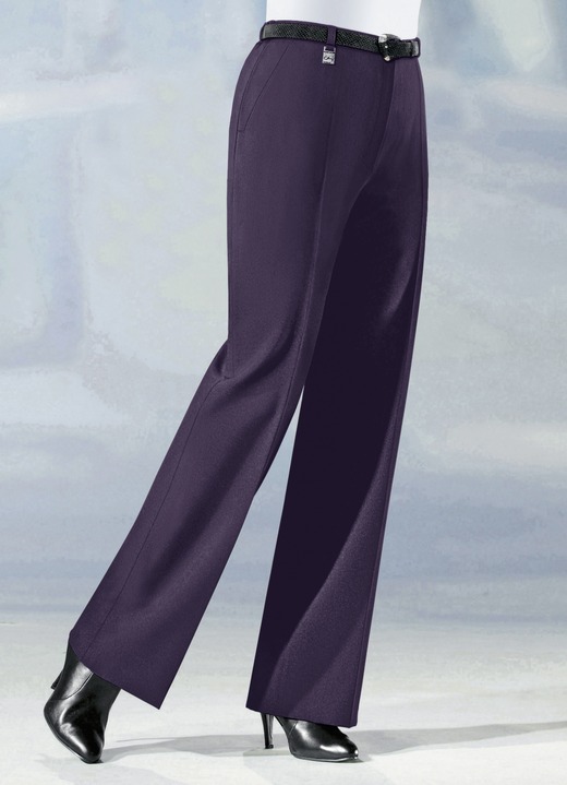 Hosen mit Knopf- und Reissverschluss - Hose in angesagter Marlene-Form in 6 Farben, in Größe 019 bis 096, in Farbe PFLAUME Ansicht 1