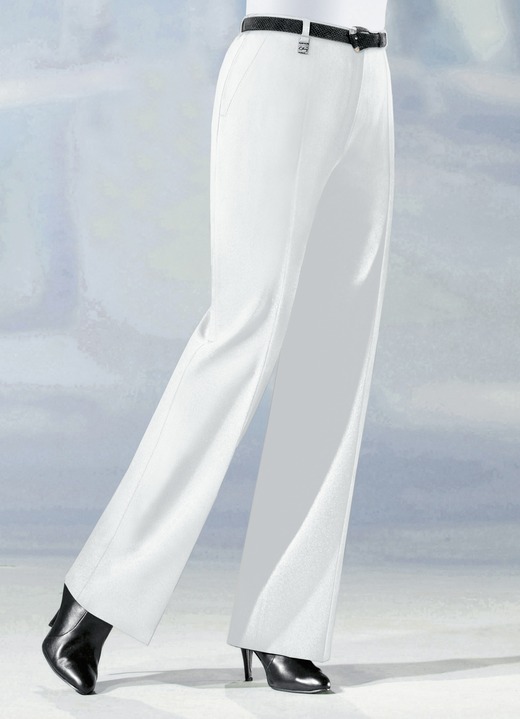 Hosen mit Knopf- und Reissverschluss - Hose in angesagter Marlene-Form in 6 Farben, in Größe 019 bis 096, in Farbe WEISS Ansicht 1